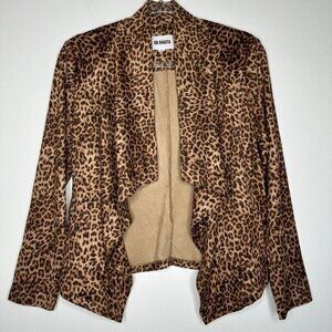 BB Dakota Faux Suede Leopard Print Drape Front Jacket Size S Chic Brown